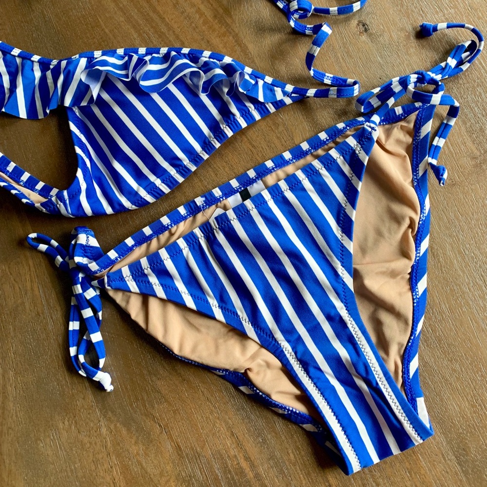 J.Crew Ruffle Wrap String Bikini in Blue/Ivory - Picture 7 of 8